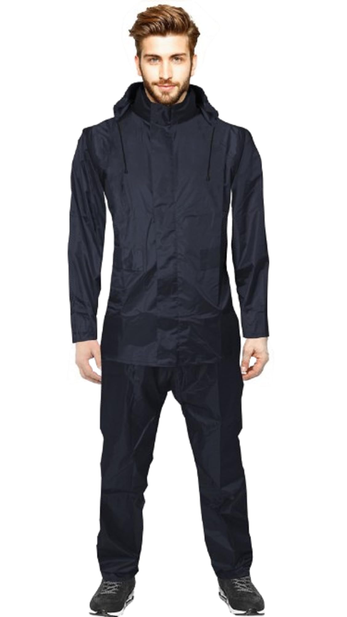 Raincoat for Men 100% Waterproof with Hood_Set of Top and Bottom Packed in a Storage Bag-Black & Blue-image-25