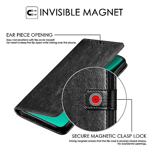 Image of WOW IMAGINE Shock Proof Flip Cover Back Case Cover for 1+ OnePlus Nord CE 3 5G (Flexible | Leather Finish | Card Pockets Wallet & Stand | Black)