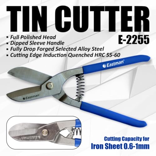 Image of Eastman Tin Cutter 10 /250 Mm, Fully Drop Forged Alloy Steel Full Polished Head Dipped Sleeve Handle with Cutting Capacity For Iron Sheet 0.6-1mm (E-2255)
