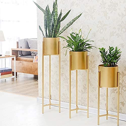 Modern Metal Floor Tall Indoor Plant Stand Flower Stands for Living Room Bedroom Display Plant Stand with Planter Pot -(Set of 3) (Golden) (B0CG49LWQC) Amazon Price History, Amazon Price Tracker