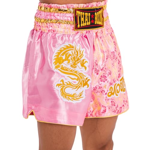 MUAY NATION Muay Thai Shorts für Männer Frauen Slim Cut MMA Boxshorts Training Kickbox-Kleidung Kampfsport-Shorts (DE/NL/SE/PL, Alphanumerisch, XL, Regular, Regular, Drachen Rosa)
