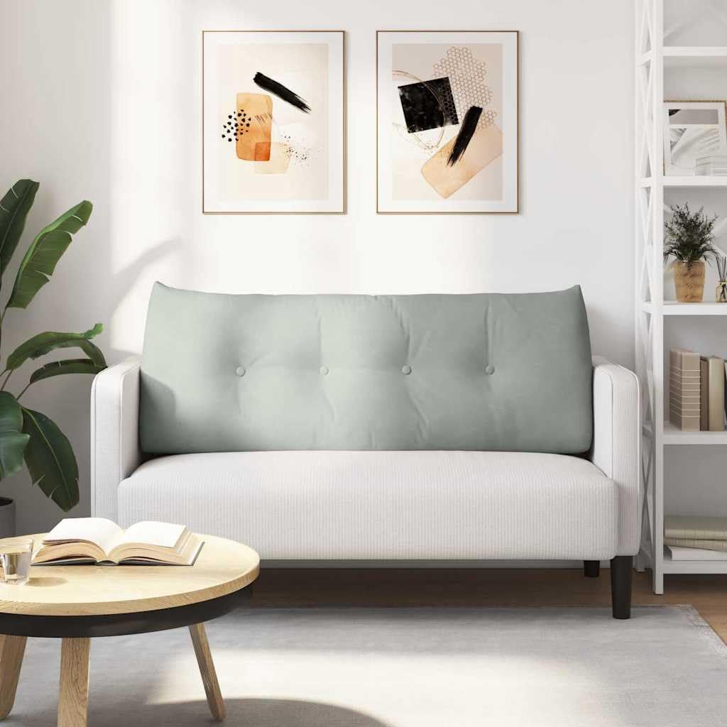 Cojín de respaldo gris claro, 120 x 24 x 50 cm, terciopelo con bolsillo lateral, respaldo ergonómico, diseño moderno para salón, dormitorio, oficina