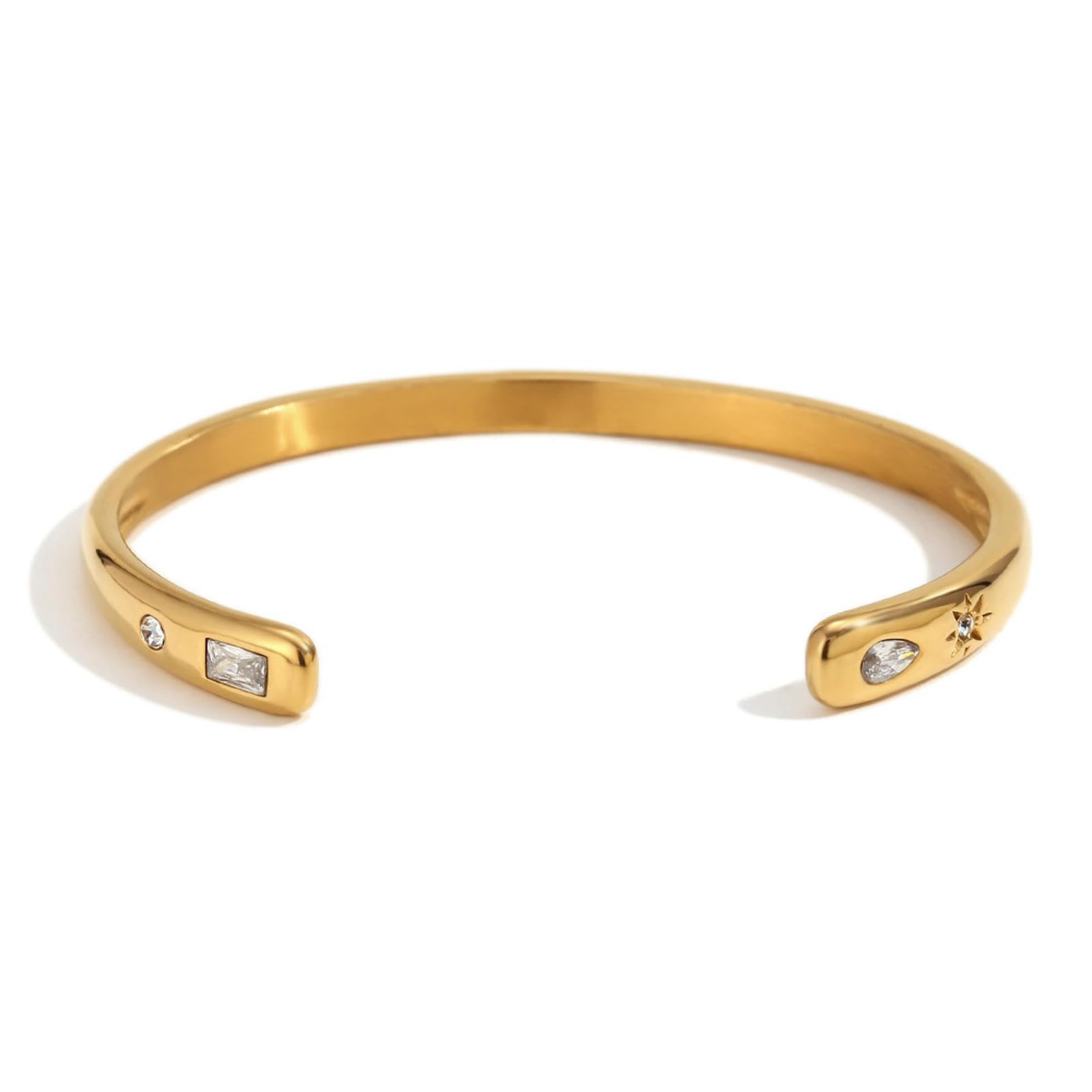 Anello da Donna in Acciaio Inossidabile Placcato Oro 18 carati Stella Pietra Rotonda Goccia d'Acqua Rettangolo Geometrico CZ Accessorio Regalo