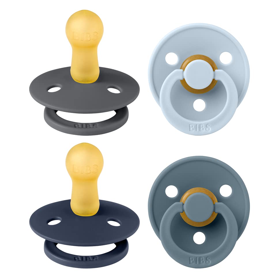 Image of BIBS Colour Soother 4-Pack | BPA Free Dummy Pacifier | Round Nipple | Natural Rubber Latex | Made in Denmark | Size 6-18 Months | Deep Space Mix