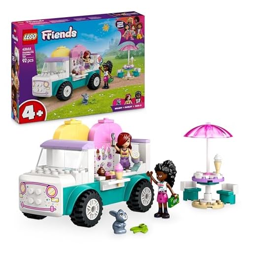 LEGO Friends Heartlake City Ice Cream Van Toy, Creative Pretend-Play Food Set for 4 Plus Year Old Girls, Includes 2 Mini Dolls and a Bunny Figure 42644