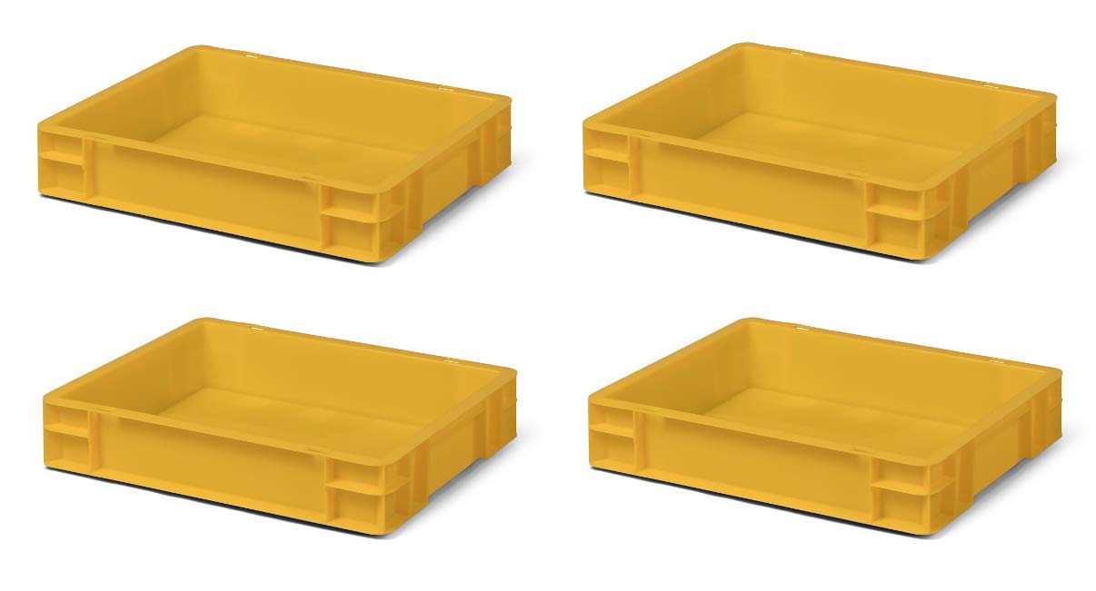 4 Stk. Transport-Stapelkasten TK475-0, gelb, 400x300x75 mm (LxBxH), aus PP, Volumen: 6 Liter, Traglast: 25 kg, lebensmittelecht, made in Germany, Industriequalität