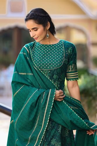 Image of GoSriKi Women's Rayon Blend Printed Anarkali Kurta with Pant & Dupatta