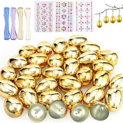 Oeufs de Paques Decoration, 36 œuf de Pâques, Oeufs de Pâques dorés à remplir - Lot de 36 oeufs de Pâques en plastique, idéals pour la chasse aux oeufs...