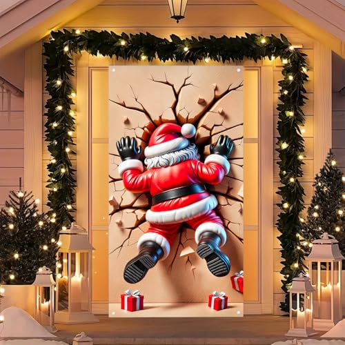 Image of BlissYard Christmas Door Cover Santa Wall Crash 35x71 Inch Polyester