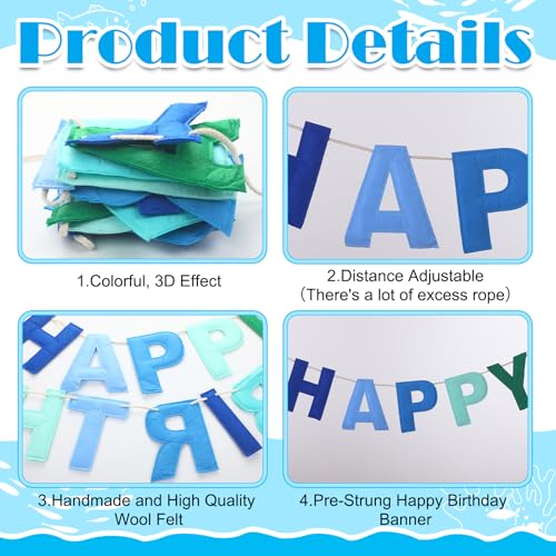 Image of Mindsoft Felt Happy Birthday Garland Rainbow Banner Reusable Happy Birthday Sign Party Supply for Party Decor(Blue Color,Normal)