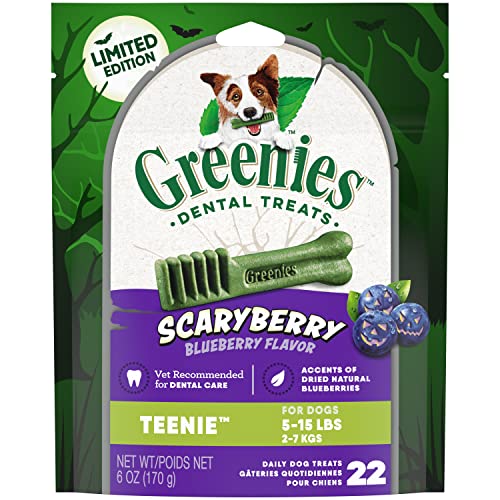 Greenies Teenie Dental Dog Treats, Halloween ScaryBerry Blueberry Flavor, 6 oz. Pouch (22 Treats)