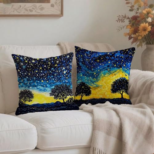 Housse coussin 70x70 bleu lin imperméable lot de 2