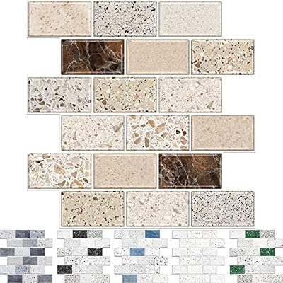 URCOLOR 10-Sheet Backsplash Tile for Kitchen Peel and Stick,12"x12" Self Adhesive Wall Tiles Stick on Back Splashes for Bathroom Brown
