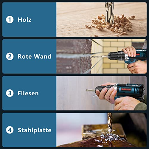 Akkuschrauber 21V, Akku Bohrschrauber mit zwei 21V Batterien, Akku Bohrer mit 3 Funktionen, Akku Schlagbohrschrauber mit 61tlg Zubehör Set, AkkuBürste mit Reinigen Set, akku bohrmaschine – Bild 5