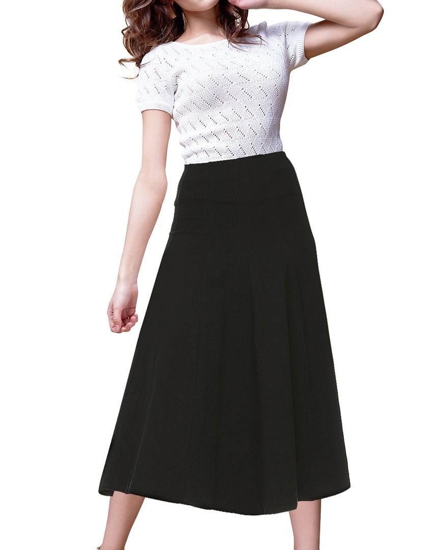Bgdkwomens Cotton Midi 33 Inch Length Panel Skirt Elastic Waist