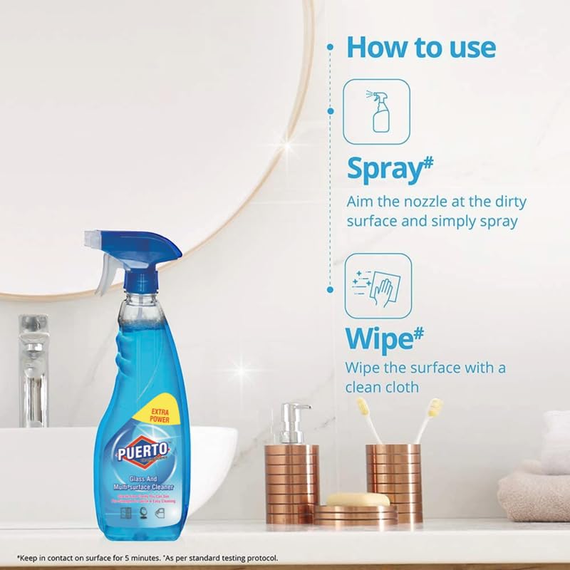 Image of Puerto 1 Ltr (Pack of 2) Glass and Surface Cleaner Liquid Spray Refill|Glass Cleaner for Car, Kitchen and Home Surfaces | Multi Surface Cleaner