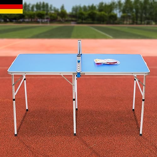 Tischtennisplatte Compact, Klappbare Tischtennisplatte für Unisex Jugend, Freizeittisch 152 x 76 x 76 cm inklusive Netz+2 Schläger+3 Bälle, für Outdoor & Indoor Blau – Bild 3