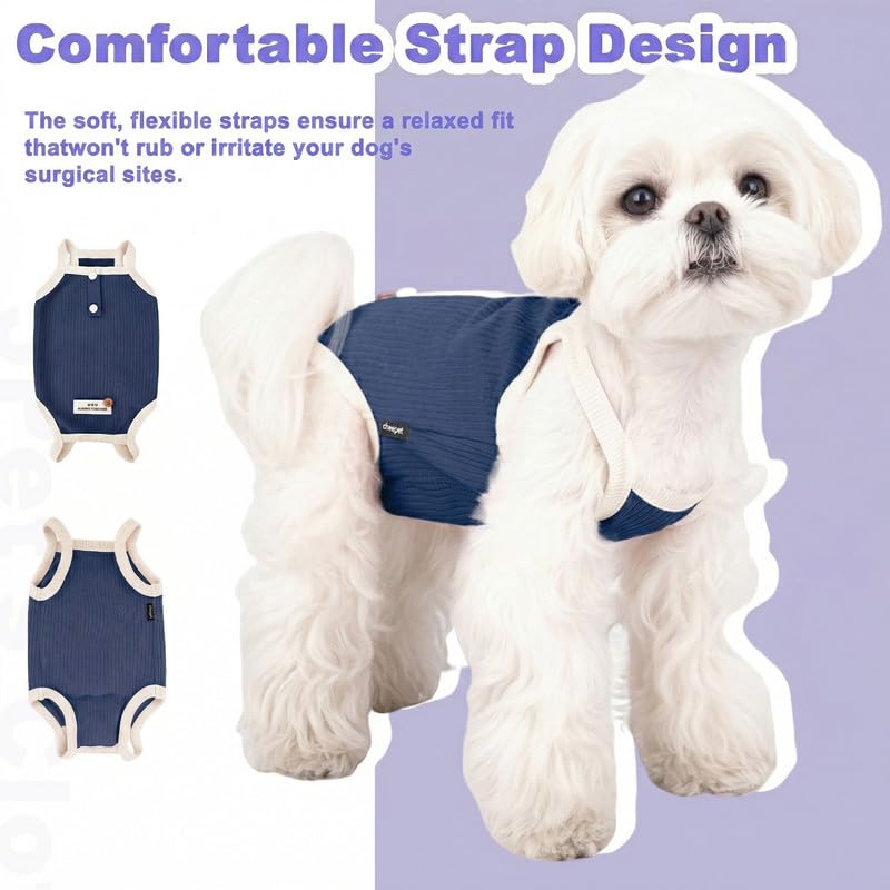 Image of Dog Recovery Suit Dogs Onesie for Surgery Protective Post-Surgery Suit Female for Small Dogs & Puppy Navy Size S