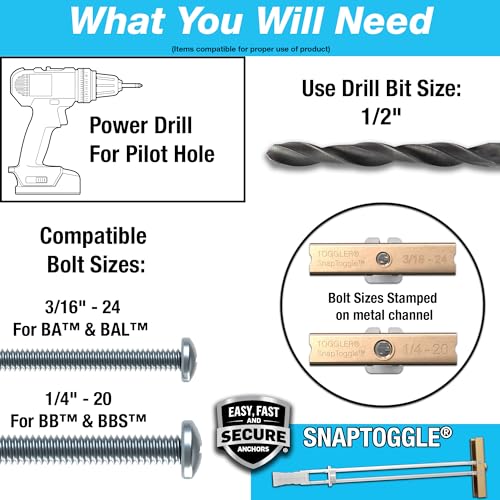 TOGGLER SNAPTOGGLE Drywall Anchor with Included Bolts for 1/4-20 Fastener Size; Holds up to 265 pounds Each in 1/2-in Drywall by TOGGLER (4 Pack) - Image 3
