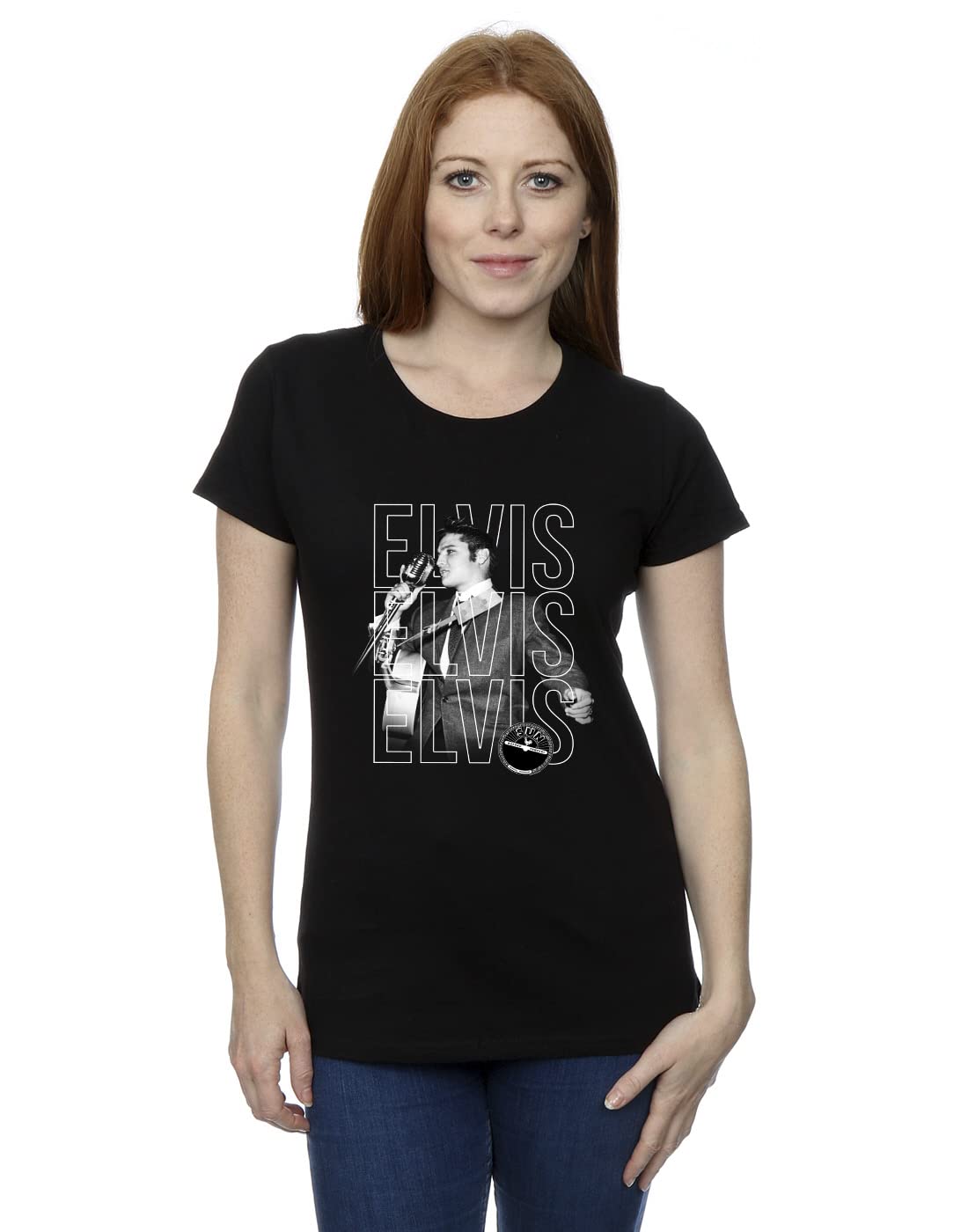 Absolute Cult Women's Black Elvis Triple Logo Portrait T-Shirt XX-Large
