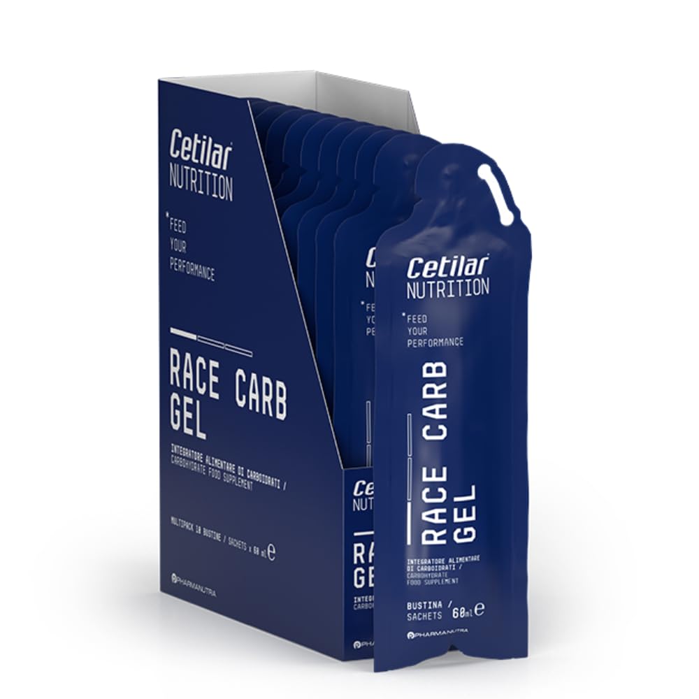 Race Carb Gel, Integratore di carboidrati (40g), rapporto tra maltodestrine e fruttosio di 1:0,8, Per Sport a media-alta intensità, 10 Gel da 60ml, Sapore agrumato, Cetilar Nutrition