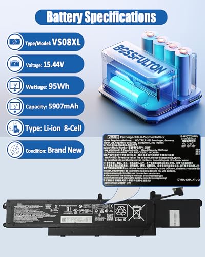 Image of 95Wh 4-Cell VS08XL M86087-005 Battery Replacement for HP ZBook Fury 16 G9 ZBook Fury 16 G10 ZBook Fury 16 G11 Mobile Workstation 2080 Series Notebook -15.44V 5907mAh