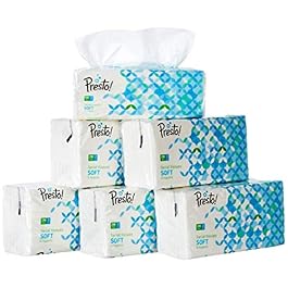 Amazon Brand – Presto! 2 Ply Facial Tissue Soft Poly Pack 1200 pulls | 200 pulls X 6 Rolls | soft and highly absorbent | 100% Natural Virgin Cellulose Fiber