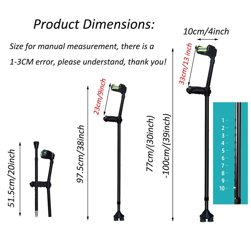 Plegable Antebrazo Muletas para Adultos, Regulables en Altura Extensible de Aluminio para Caminar y Andar