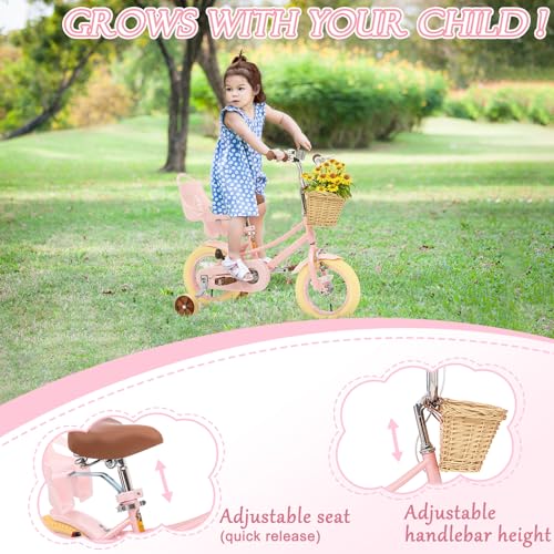 Image of Glaf Girls Bike Bicycle for 2-12 Years Old 12 14 16 20 inch Kids Toddler Bike with Training Wheels and Basket,Doll Seat, Kids Bike Bicycle for Gift
