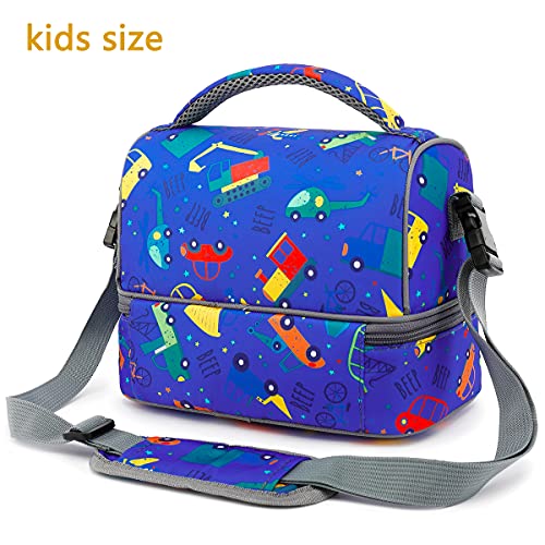 FlowFly Kids Double Decker Cooler Insulated Lunch Bag Large Tote for Boys, Girls, Men, Women, With Adjustable Strap, Car