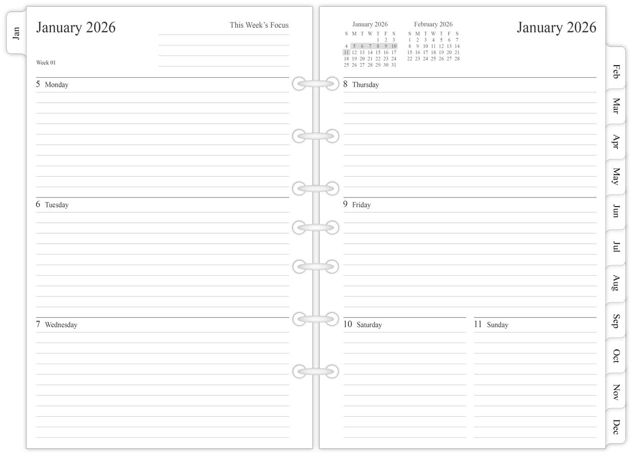 newestor 2026 Weekly & Monthly Planner Refill, 5-1/2" x 8-1/2", Jan 2026 to Dec 2026, 7-Hole Punched for Mini Binders