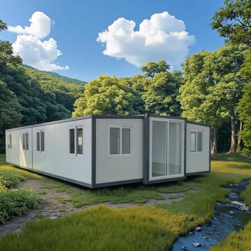 Modern Prefabricated Portable 40ft Foldable Expandable Container Houses to Live In for Adults Prefab Mobile Tiny Homes for Sale with 2 3 Bedrooms 1 Fully Equipped Bathroom Kitchen, Mobile Modular Home