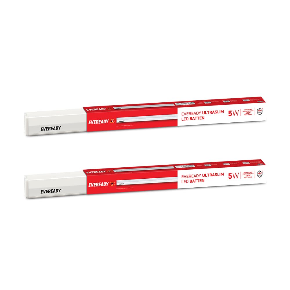 5W LED Batten | Highly Efficient | 100lm/W | Fire Retardant PC Body | Pack of 2 | Lasts Upto 25000 Hours | 4kV Surge Protection | BIS Approved | Made in India | White, Cool Day Light