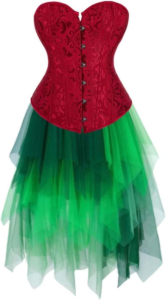 Jutrisujo Corset Dress Multi Layer Skirt Tulle Set Top Plus Size Women Bustier Overbust Lace up Renissance Vintage