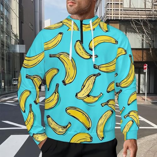 Bananas Fruit Men's Quarter Zip Drawstring Hoodies Long Sleeve Sweatshirt Casual Pullover2