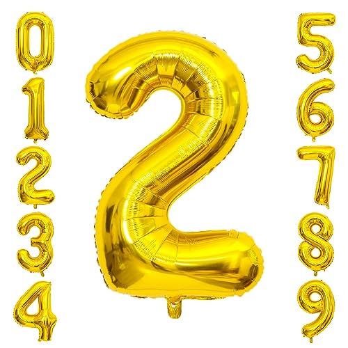 Image of Gold Number Balloons Birthday Balloons - Giant Gold Number 2 Balloon 40 inch, Numbers Balloon Birthday Decorations, Gold Party Supplies for Women Men