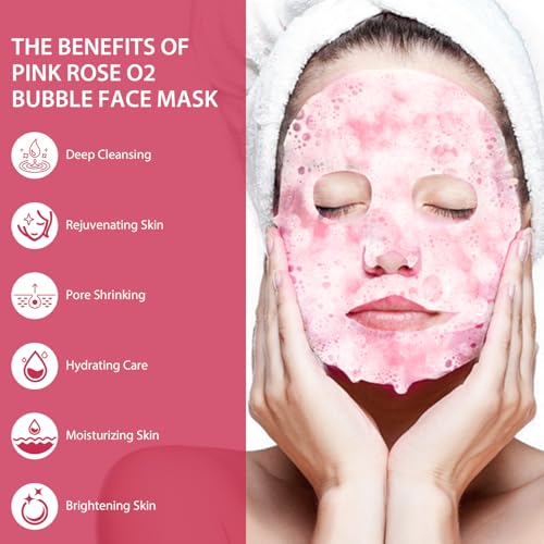 10 Pack Pink Rose O2 Bubble Face Masks Sheet Foaming Face Mask Purifying Facial Mask for Acne and Pores for Deep Cleansing and Rejuvenating Facial Treatment Mask Beauty Skincare - Image 3