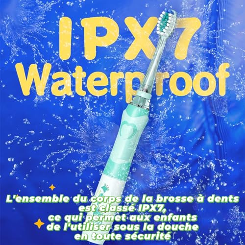 Elektrische Zahnbürste für Kinder, 3-12 Jahre, 2 Minuten Timer für gute Gewohnheiten, 4 weiche Ersatzköpfe, AAA-Batterie enthalten, farbige LED für Spaß beim Zähneputzen (Grün) – Bild 8