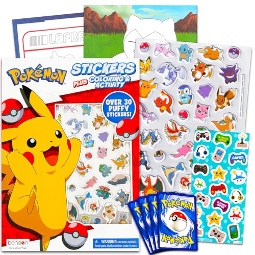Pokemon Coloring Book for Kids with Puffy Stickers + Cards Activity Bundle