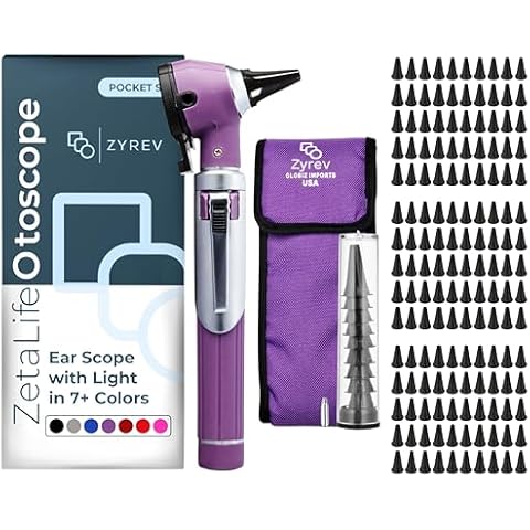 Zyrev ZetaLife Otoscope Set with 150 Extra Disposable Specula Tips, Purple Cover