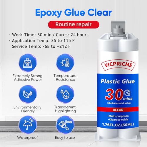 Image of Vicpricme Plastic Glue Epoxy Glue for Plastic All Purpose Clear 3Pcs | Bonds Most Plastics - Works on hard plastic, carbon fiber & fiberglass for automotive & DIY repair