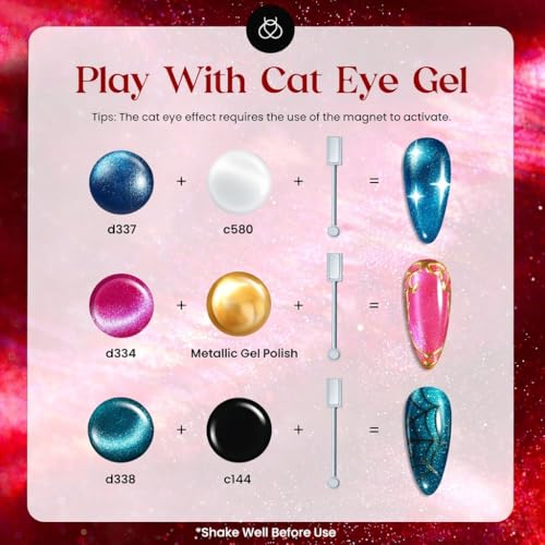 Image of Beetles Cat Eye Gel Nail Polish Set - 20 Colors Gemstone Party Gel Polish Set Pink Blue Red Purple Glitter with Magnet Pen Base Top Coat DIY Salon Manicure Soak Off UV LED Spring Gifts for Women