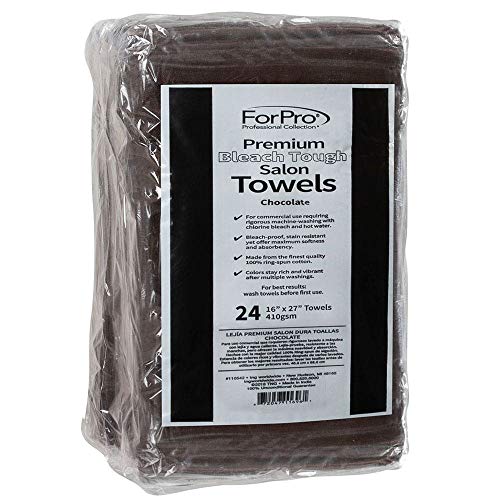 Image of ForPro Professional Collection Premium Bleach Tough Salon Towels, Chocolate, 100% Cotton, Bleach-Proof, Stain Resistant, 16 inch W x 27 inch L, 24-Count,110542