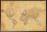 World Map (Vintage Style) Dry Mounted Poster Wood Framed.