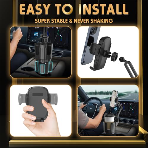 Image of Phone Holders for Your Car, 2 in 1 Universal Cup Holder Expander Adjustable Base with Phone Mount, Long Arm with 360Rotation Cup Holder Phones Mount for Car Compatible with All Smartphones | Adjustable Base with Phone Mount, Hand Free, Long Arm, Non-Slip, 360Rotation Cup Holder Phone Mount for All Smartphones