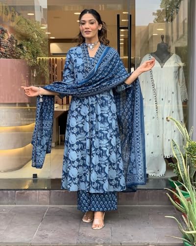 Image of Nermosa A-Line Printed Kurta set for women with Dupatta (IN, Alpha