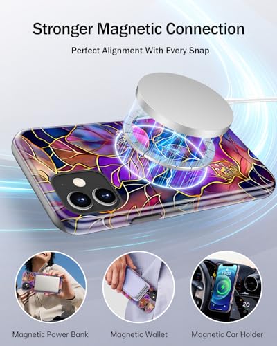 Image of Goodon for iPhone 12 Mini Case Cute - Wireless Charging Compatible - Dual-Layer Hard Shell + Silicone Cover - Protective Phone Case with Trendy Designs for Women - Blooming Purple Flowers