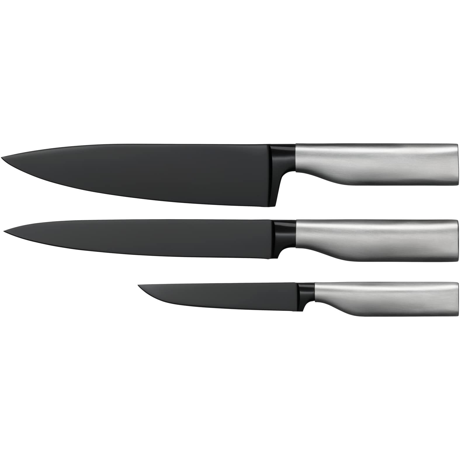 WMF Ultimate Black Knife Set, 3 Pieces, Made in Germany, Kitchen Knife, Diamond Cut, Safe Finger Protection, Ergonomic Handle