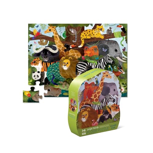 Image of Crocodile Creek 36-Piece Jigsaw Floor Puzzle - Fun Floor Puzzles for Kids Ages 3-5 - Heavy-Duty Shaped Box for Storage - Jungle Friends - 24" W x 18" H Finished