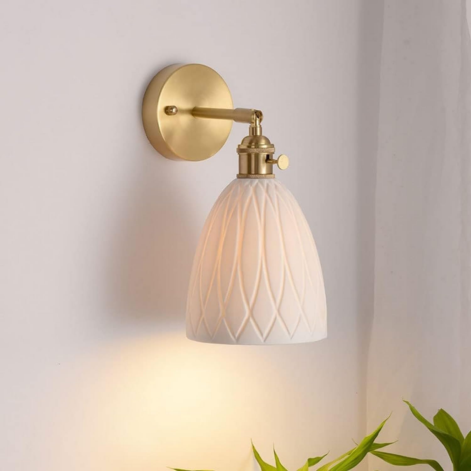 JKJZSALJ Wall Light Bedside Decor Lamp Japanese Style Indoor White Sconce Brass Adjustable Lamps Modern Ceramic Cover Lights,Chandelier
